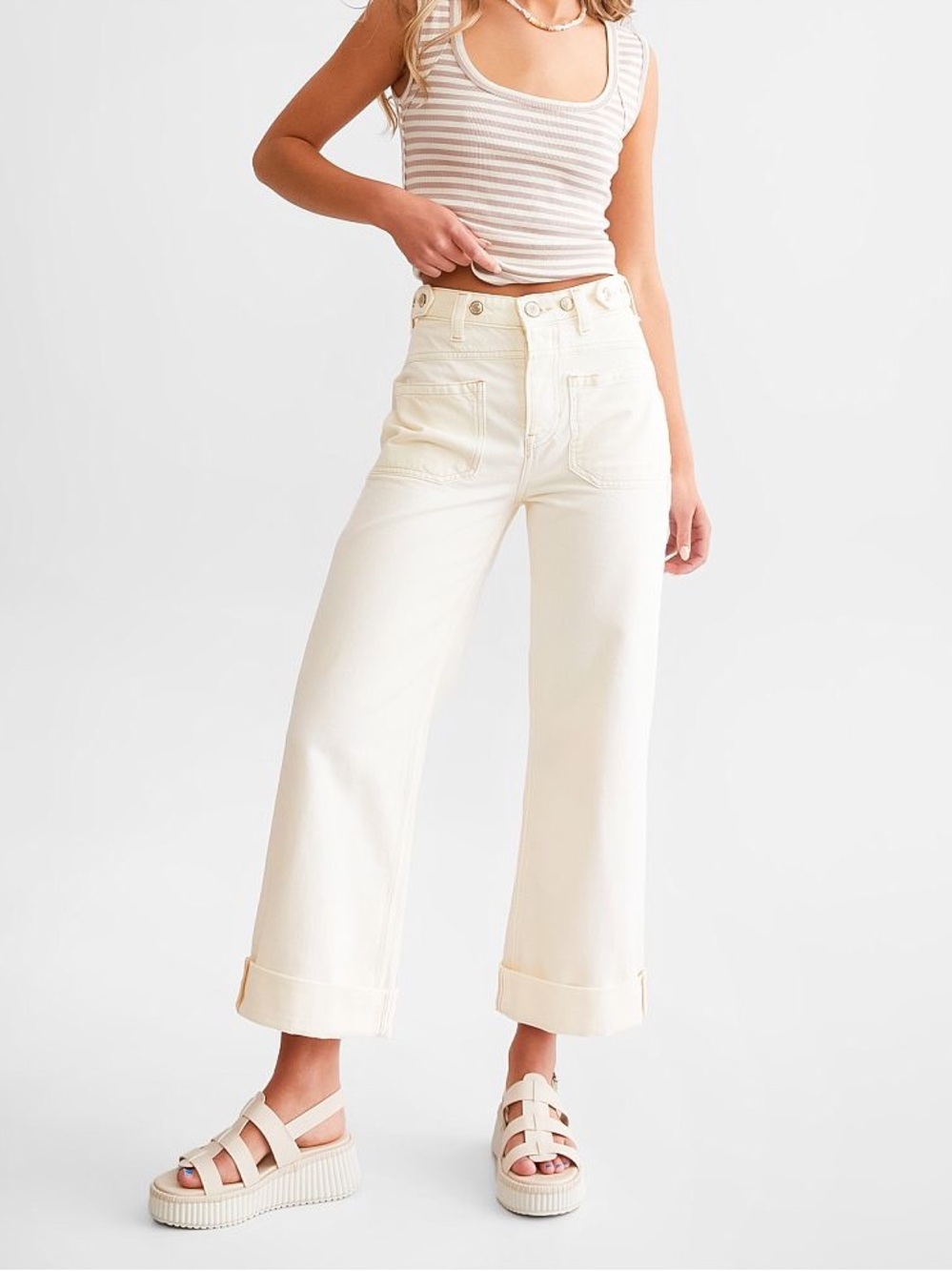 We The Free Free People Jeans Palmer Wide Leg Cuffed Egg Shell 29 30 31 NWT $128